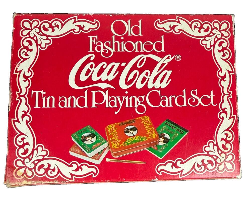 Coca-Cola Old-Fashioned Tin Playing Card Set Factory Sealed Decks Vintage